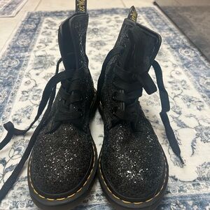 Dr. Martens Black Glitter Lace-Up Boots
